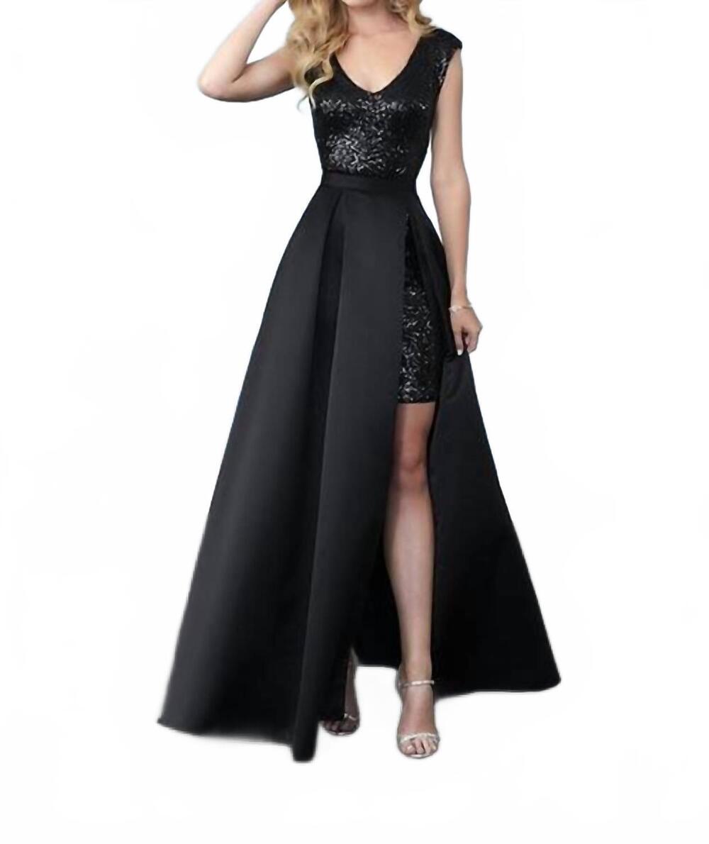 NEW CHRISTINA WU sequined dress with removable satin overskirt in black